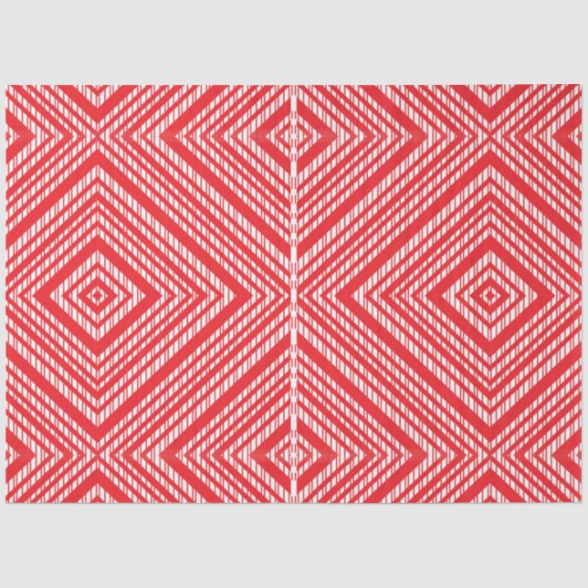 Papel De Seda fundo vermelho e branco com padrão de diamante (Frente )