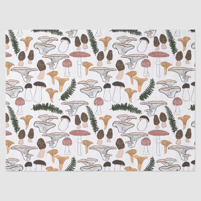 Papel De Seda Fungi Fungi Mushroom Fern Pattern Gift (Frente )