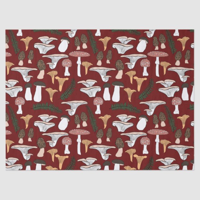 Papel De Seda Fungi Fungi Mushroom Fern Pattern Gift (Frente )