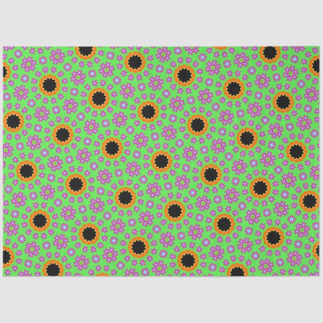 Papel De Seda Funky Laranja Verde Púrpura e Preto (Frente )