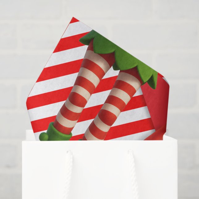 Papel De Seda Funny Elf Legs Christmas | North Pole Mischief  (Sacola de presentes)