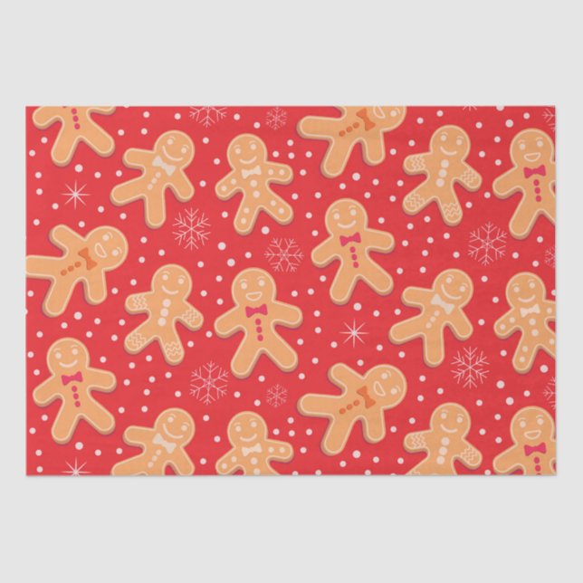 Papel De Seda Funny Gingerbird Man Cookies em Red (Frente )