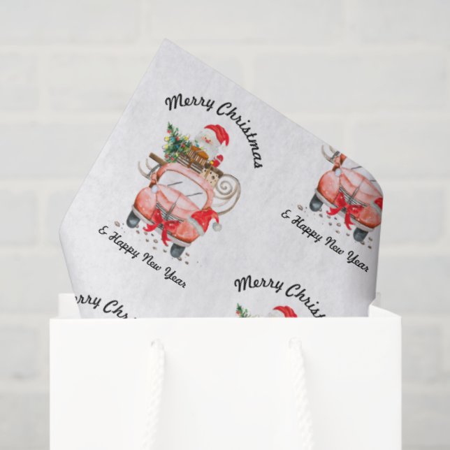 Papel De Seda Funny new year truck Christmas (Sacola de presentes)