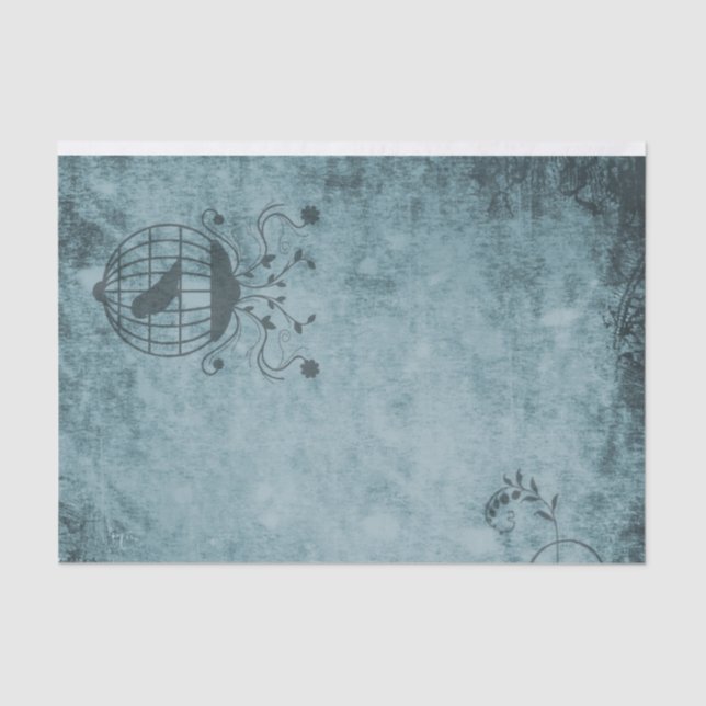 Papel De Seda Gaiola De Pássaros Azul-Profundo, Afastada (Frente )