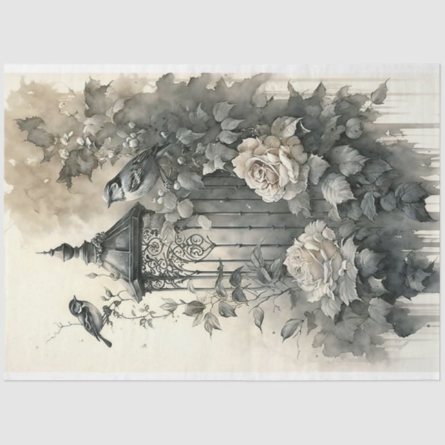 Papel De Seda Gaiola de Pássaros Preta e Branca (Frente )