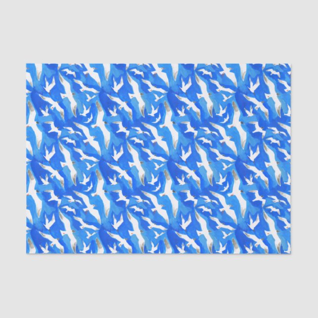 Papel De Seda Gaivotas voadoras em azul-céu (Frente )