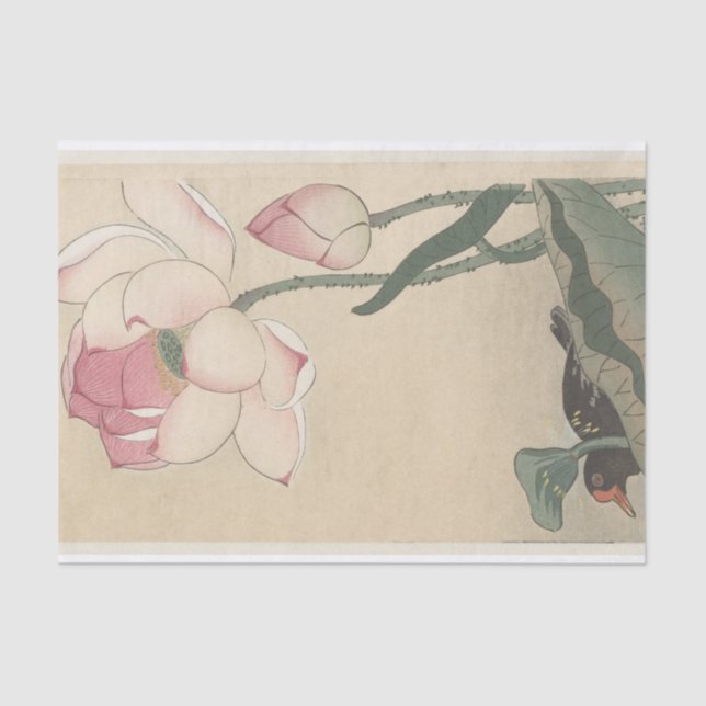 Papel De Seda Galáculo com Flores de Lotus por Ohara Koson (Frente )