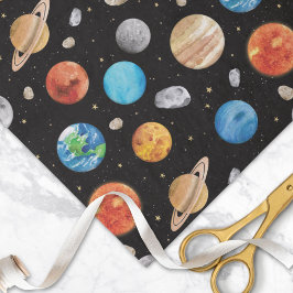 Papel De Seda Galaxy Outer Space Planet Watercolor Illustration 