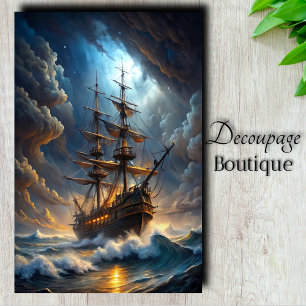 Papel De Seda Galeão Tempestade Viagem Decoupage