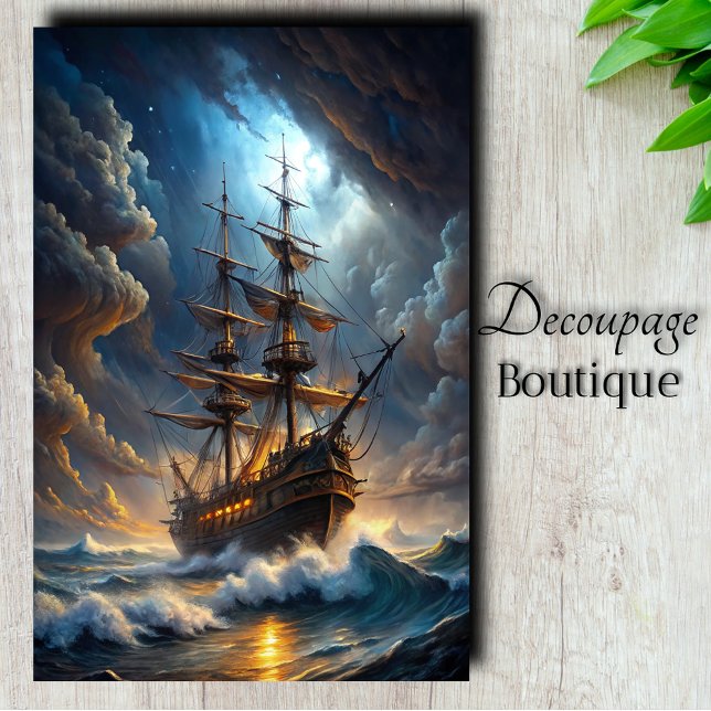 Papel De Seda Galeão Tempestade Viagem Decoupage (Galleon Storm Voyage Decoupage Tissue Paper)