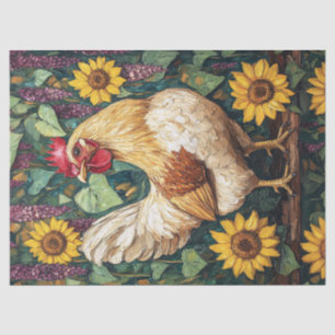 Papel De Seda Galinha com Flores - Pintura a Óleo