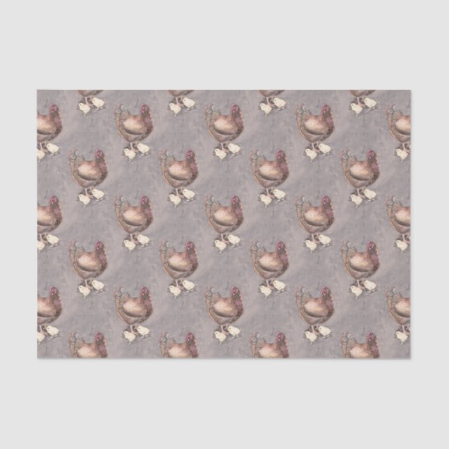 Papel De Seda Galinha da mãe e aguarela dos pintinhos (Frente )