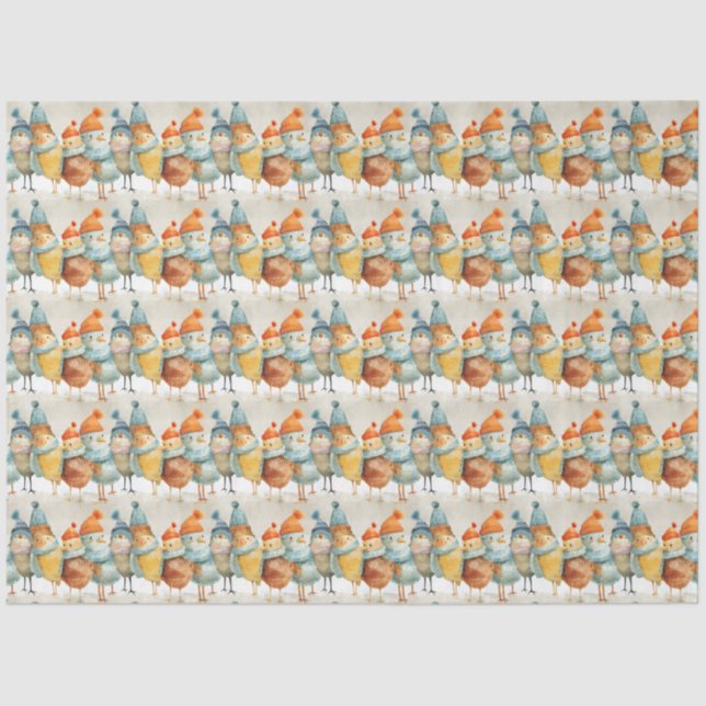 Papel De Seda Galinhas de animação de trigo em chapéus e cachecó (Frente )