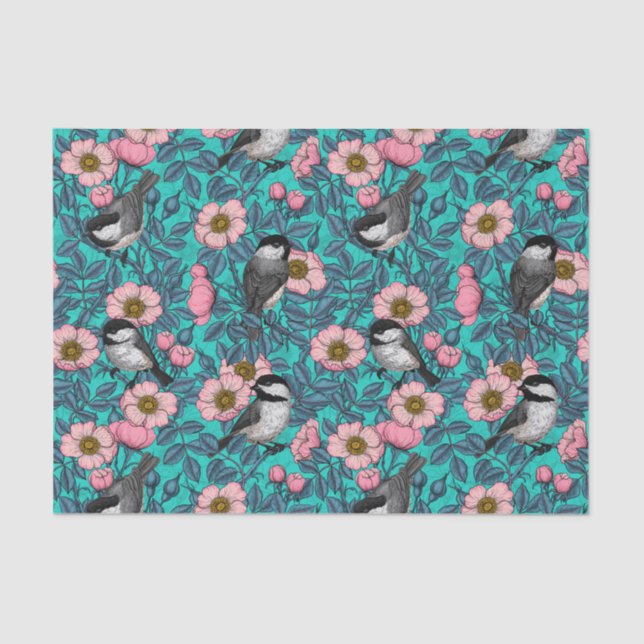 Papel De Seda Galinhas em rosa selvagem, rosa e azul (Frente )