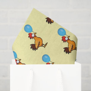 Papel De Seda Galo de Desenho Animado Segurando Balão Azul