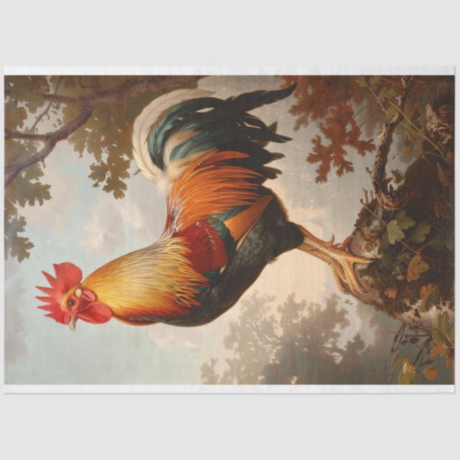 Papel De Seda Galo Majestoso Posicionando em Floresta Natural Es (Frente )