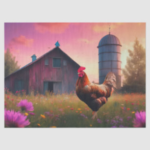 Papel De Seda galo na fazenda ao pôr do sol