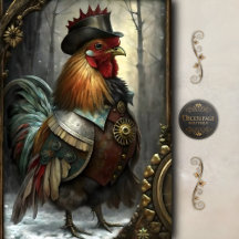 Galo Steampunk Caprichoso Antigo Decoupagem de Faz