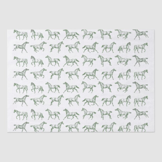Papel De Seda Galopagem Elegante Cavalos Galopantes Toile Verde (Frente )
