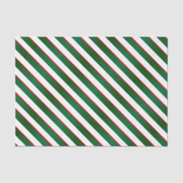 Papel De Seda Gamas de Diagonal Verdes, Brancas e Vermelhas