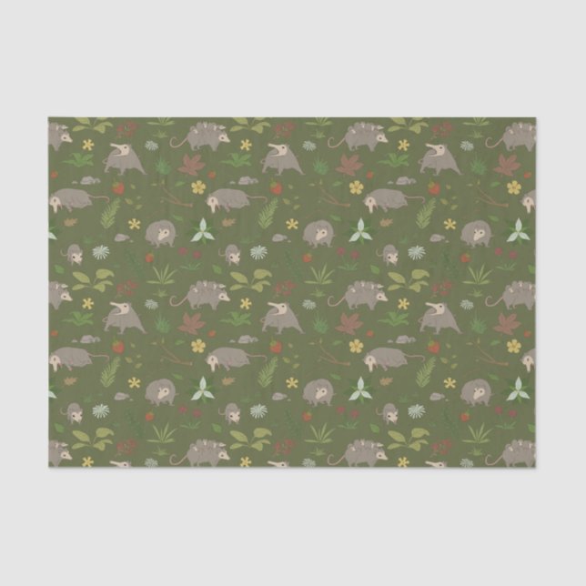 Papel De Seda gambás em campo de Berry em verde (Frente )