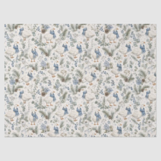 Papel De Seda Ganso Azul de Inverno Aquarela Natal Feriado