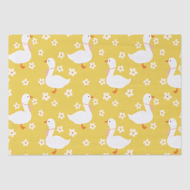 Papel De Seda Ganso branco e margarida Obrigado amarelo (Frente )