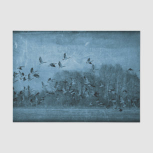 Papel De Seda Gansos Vintage Antigo Azul Teal Textura Decoupage