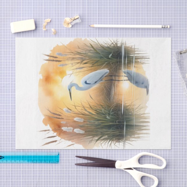 Papel De Seda garça aquarela (Arte )