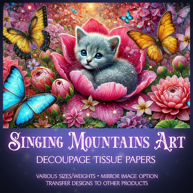 Papel De Seda Garden Kitty Whimsy Decoupage  (Criador carregado)