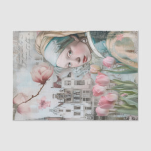 Papel De Seda Garota com Tulipas de Orelha Holandesa