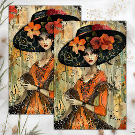 PAPEL DE SEDA GAROTA DA MODA DE CHAPÉU GRANDE DECOUPAGE