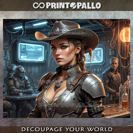 Papel De Seda Garota da vaca espacial em um bar de galáxias