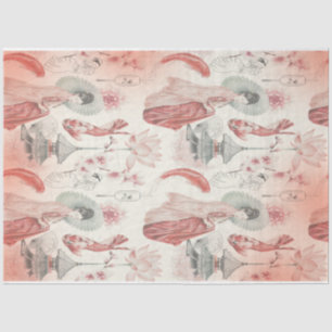 Papel De Seda Garota de Arte com Aquarela Japonesa e Peixe Koi