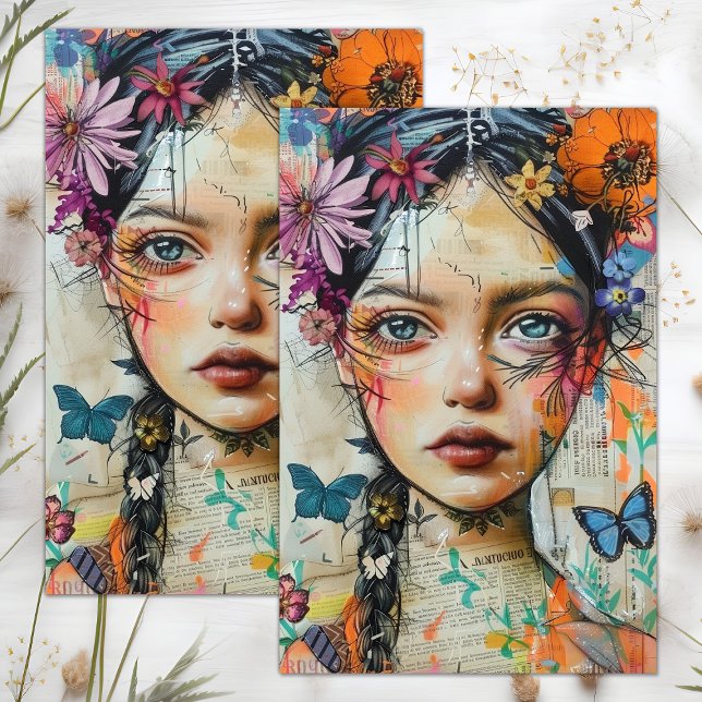 PAPEL DE SEDA GAROTA DE FLOR BOHO DECOUPAGE (BOHO FLOWER GIRL DECOUPAGE TISSUE PAPER)