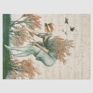 Papel De Seda Garota do estilo Flapper, juntando flores.