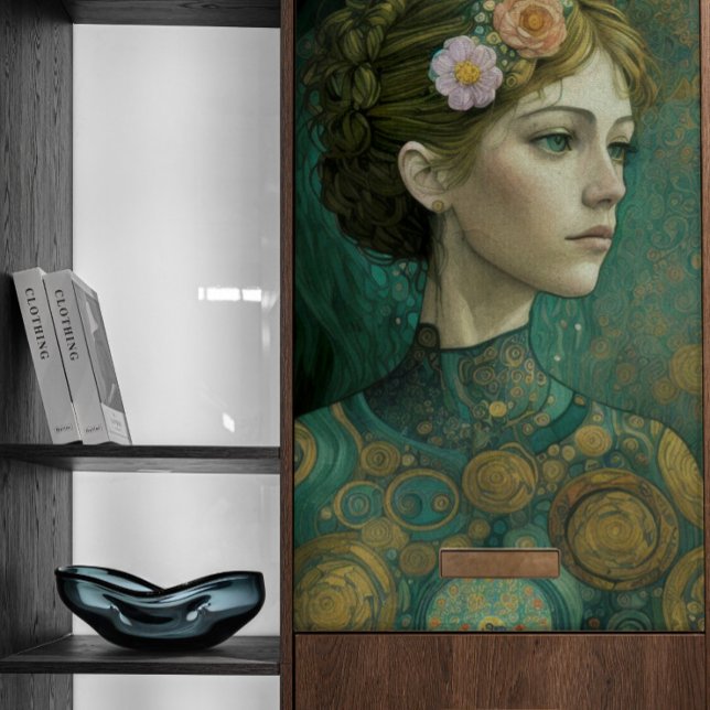 Papel De Seda Garota do Estilo Klimt com Flores na Decoupage do  (Criador carregado)