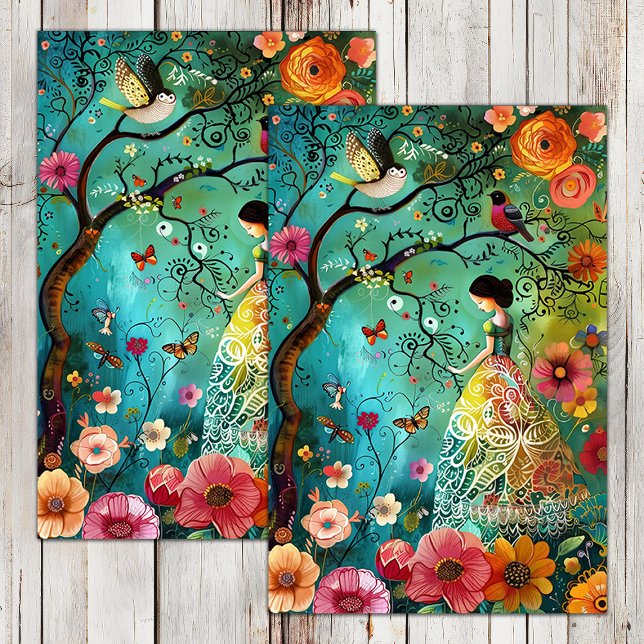PAPEL DE SEDA GAROTA DO JARDIM BOHO DECOUPAGEM (BOHO GARDEN GIRL DECOUPAGE TISSUE PAPER)