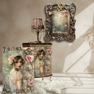 Papel De Seda Garota Flapper Vintage Arte Nouveau Retrato
