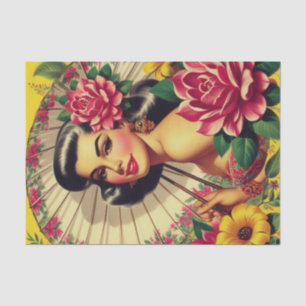 Papel De Seda Garota Floral da Pintura