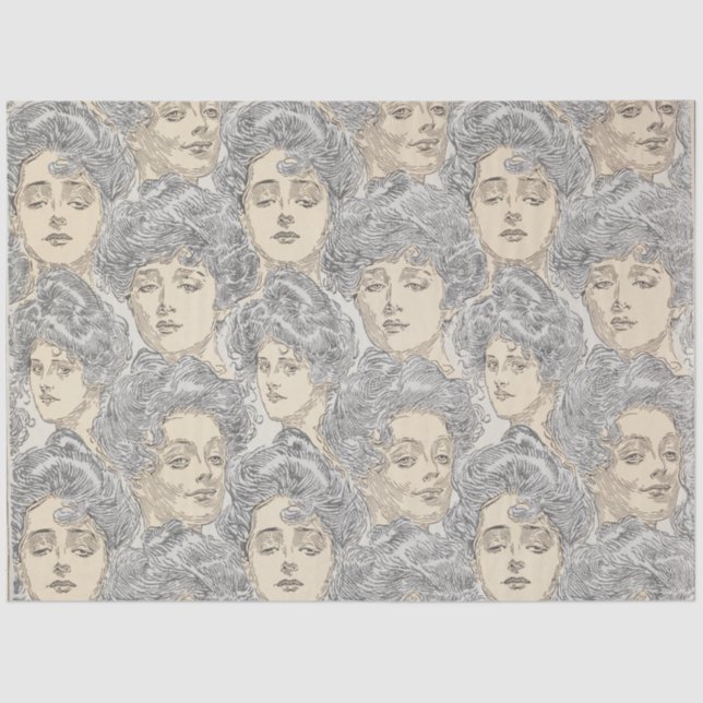 Papel De Seda Garota Gibson, cinza vittoriana e rosa (Frente )