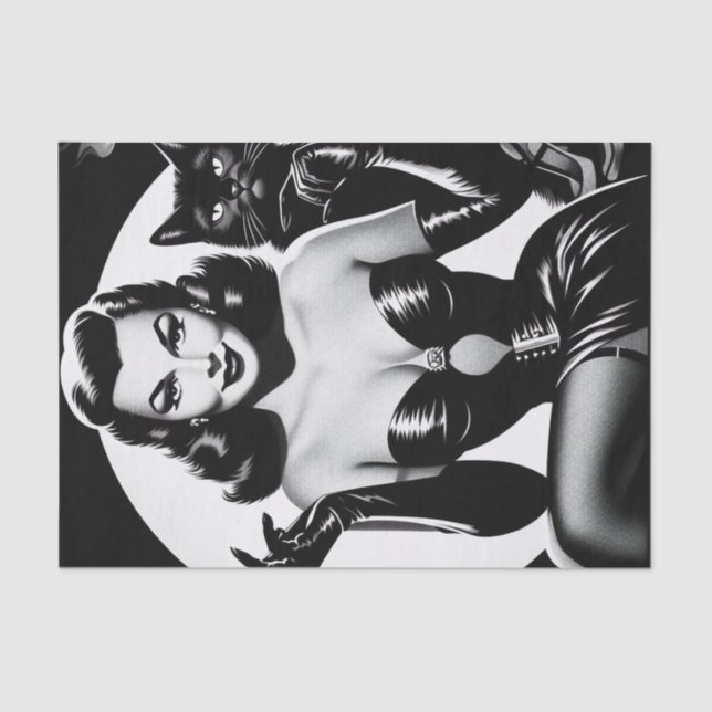 Papel De Seda Garota Glamor de Gatos Pretos (Frente )