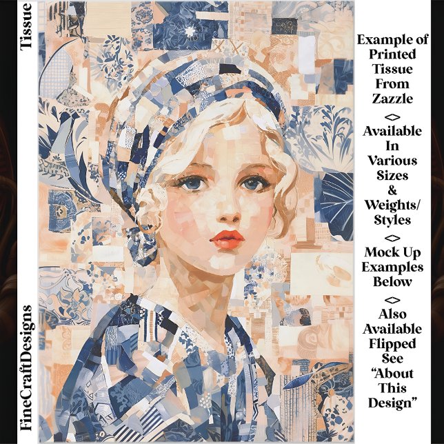 Papel De Seda Garota Loira, Azul e Creme Patchwork EC2R Decoupag (Criador carregado)