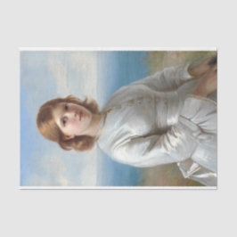 Papel De Seda Garota num Vestido da Seda Branca para a Santa Com