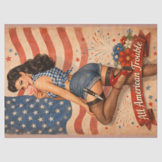 Papel De Seda Garota Pin-up Totalmente Americana Patriótica Retr