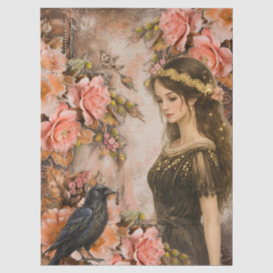 Papel De Seda Garota Romântica Vitoriana & Flores Rústicas Vinta