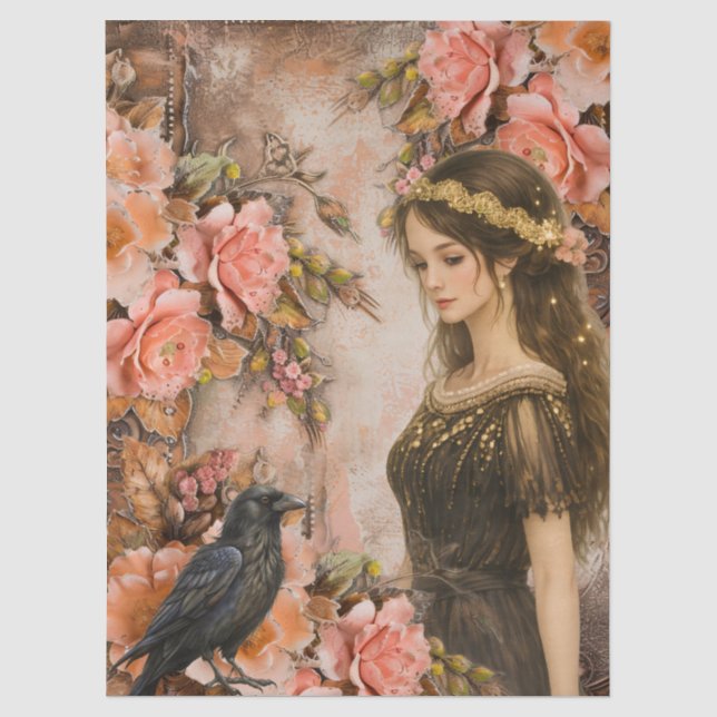 Papel De Seda Garota Romântica Vitoriana & Flores Rústicas Vinta (Frente )