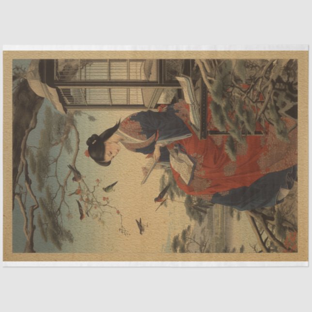 Papel De Seda Garota tradicional do Japão com livro (Frente )