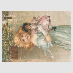 Papel De Seda Garota Victoriana sorridente com boneca na Bola de