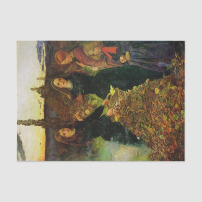 Papel De Seda Garotas coletando Folhas de outono para um Bônus (Frente )